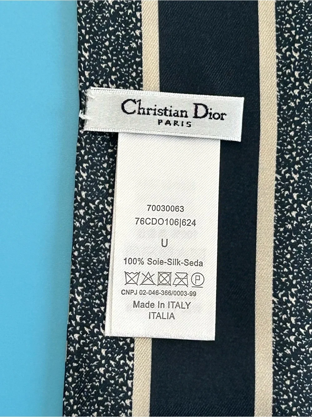 Dior Navy and Cream Logo Skinny Silk Scarf-Tie